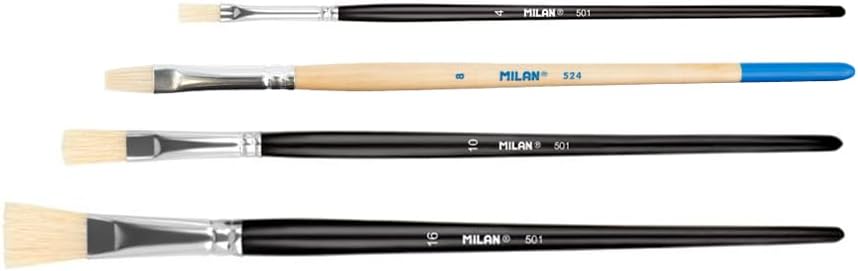 MILAN® Bag of 3 Flat Brushes Series 501 No. 4, 10 and 16 + 1 Brush Series 524 No. 8