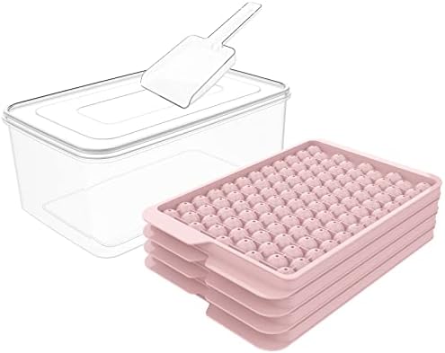 Toobimen Mini Ice Cube Trays, 4 Pack Small Ice Cube Tray with Lid and Bin, 104x4 PCS Ice Ball Maker Mold, Crushed Ice Trays Easy Release for Chilling Drinks, Coffee, Cocktail, Juice (Pink)