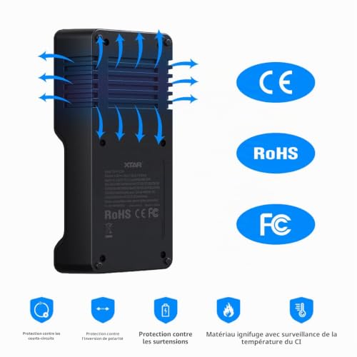 Chargeur de batterie 18650 XTAR VC2L, chargeur intelligent 21700 avec 2 emplacements et écran LCD, chargeur USB C, pour batterie 3,6 V 3,7 V et batterie AA AAA 1,2 V – vue 6