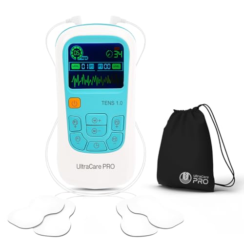 Image of UltraCare PRO TENS 1.0 TENS Machine for Pain Relief, Physiotherapy Massager, 25 Modes, 50 Intensity Levels, Rechargeable, Dual Channel, Muscle /Nerve Stimulator, White