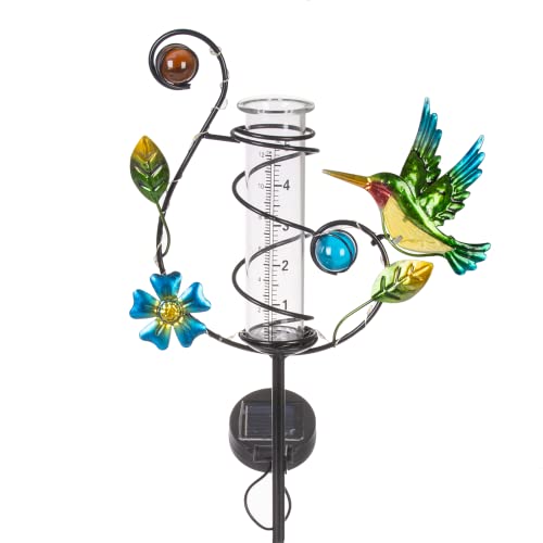 Hobyluby 35'' Hummingbird Rain Gauge Outdoor - Solar Rain Gauges With Led Light For Yards, Lawns, Pathway, Patio (Colorful) #TOP14