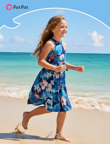Image of PATPAT Family Hawaiian Matching Outfits - Mommy and Me Vacation Outfits | Halter Sundresses and Button Down Shirts,Caribbean Vacation Summer Tropical Outfits,Hawaiian Boho Tropical Floral Printed