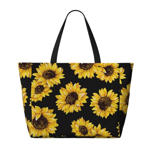 Sac de plage tournesol grand format doté de poignées robustes