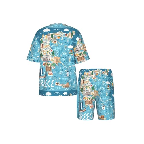 Pijama de mapa de Grecia para hombre ropa de dormir transpirable con pantalones cortos 6
