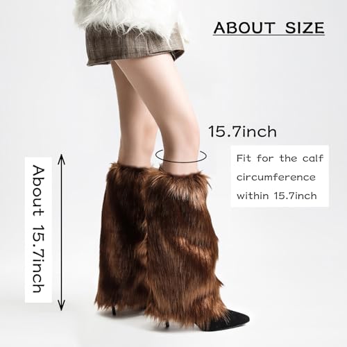 Image of Peecabe Winter Women Faux Fur Fluffy Leg Warmers Fuzzy Long Boot Covers Furry For Christmas