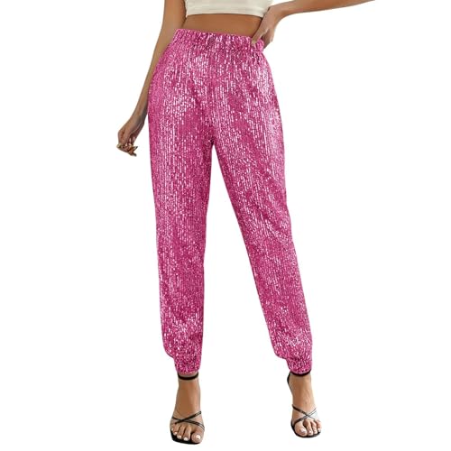 Pantalon en tissu élégant femme rose L confortable anti-plis