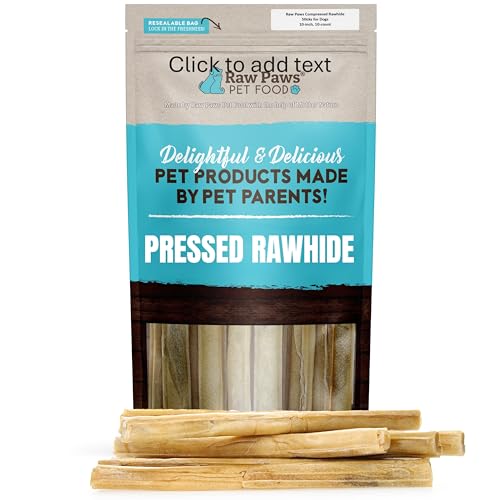 Raw Paws 10-inch Compressed Rawhide Sticks for Dogs 10-ct - Pressed Rawhide Chews for Large & Medium Dogs - Safe Hide Rolls - Natural Dog Chew Long Lasting for Aggressive Chewers