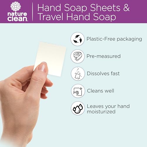 Image of Nature Clean travel hand soap sheets for traveling - non-toxic, hypoallergenic, mini biodegradable paper soap sheets for travel, dissolvable portable soap for camping essentials refill - 80 units