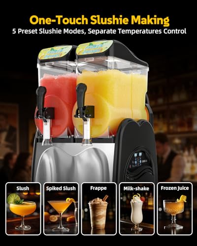 Image of 30L Commercial Slushie Machine, 2 Tank Margarita Machine 80 Grande Cups | Slushie Machine with Auto Clean, 8 Gal LED Frozen Drink Machine for Bar Restaurant, Business, Party, 800W Fast Cooling