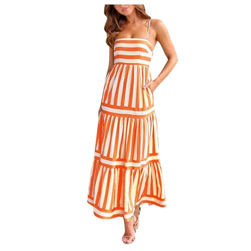 Robe longue décontractée à imprimé rayé avec poches pour l'été