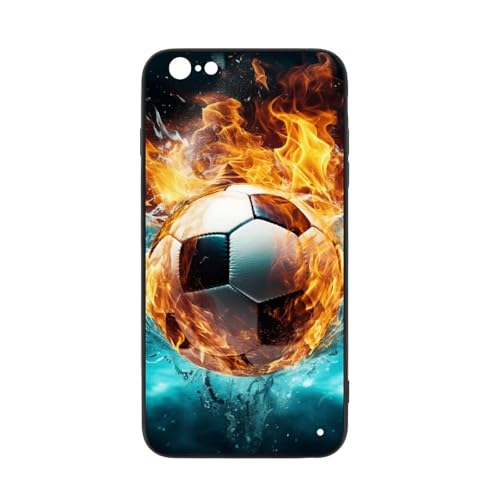 CRIVOTA Funda para iPhone 6/6S - Diseño De Fútbol, Parte Trasera De Vidrio + TPU, Probado Según Estándares Militares, Aberturas Precisas, Resistente A Los Arañazos, para Niños Niñas