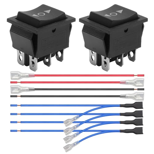 2 pezzi interruttori a levetta 12V 16A DPDT (ON)-OFF-(ON) – Interruttore a 6 poli con cavo per inversione di polarità – Interruttore a bilanciere a 3 posizioni per controllo motore DC auto barca