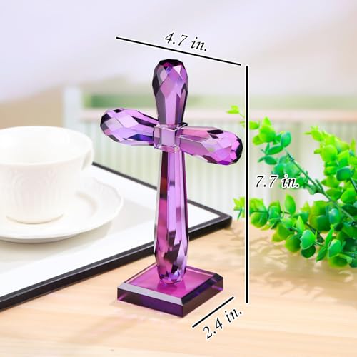 Image of YWHL Purple Crystal Holy Cross Figurine, Religious Gifts for Women Men
