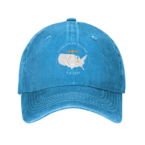 Funny Hats for Men Gym Hat for Women Gym Hats Breathable Total Solar Eclipse April 8 2024 Funny Cap Blue