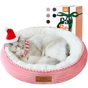 20in Washable Cat Beds for Indoor Cats – Round Donut Pet Bed for Cats, Small Dogs, Puppy, Kitten – Anti-Slip Bottom, Calming Bed Gift – Pink