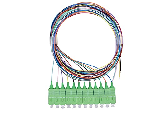 Elfcam®  12 Unidades Pigtail de Color Fibra Óptica SC/APC Monomodo 9/125um OS2, 0,9mm 1 Metro