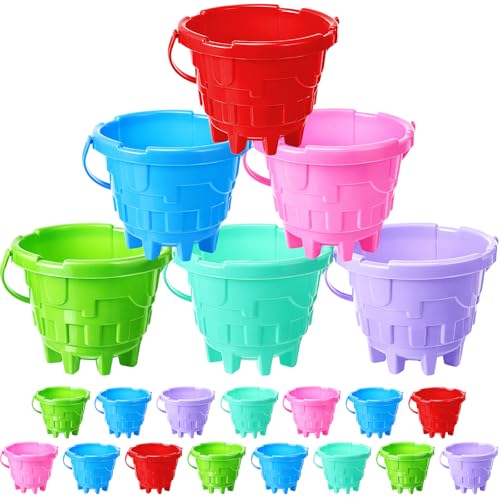 Didaey 15 Pcs Beach Buckets for Kids, Plastic Sand Pails for Boys and Girls, Sand Buckets for Beach, Sandbox, Pool, Gardening, Summer Party Favors (Vibrant Color)