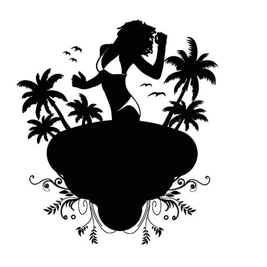 Flicka i bikini på stranden väggdekal sovrum vinyl palm landskap väggklistermärke fågel väggklistermärke 56 x 75 cm