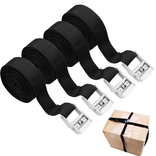 JUGUTA Spanngurt Befestigungsgurt, 4 X 150Kg 2 Meters Ratschenspanngurt Breite 20Mm Zurrgurt, Verstellbare Befestigungsriemen Mit Klemmschloss Für Transport, Fracht, Gepäck, Camping （Schwarz）