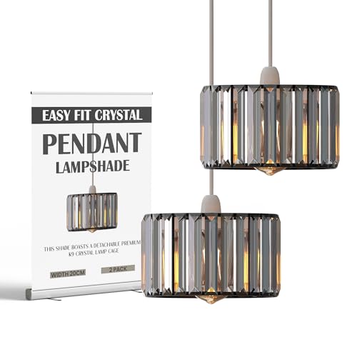 Image of 2Pack Lamp Shade 20cm Black Crystal Chandelier Lampshades for Easy Fit Ceiling Lights, Table & Floor Lamps, Pendant Light Shade Ceiling for Living Room, Bedroom, Kitchen, Hallway, Home Décor