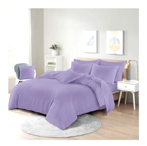 H&F Plain Soft Microfiber Polycotton Easy Care Duvet Cover Quilt Bedding Set with Matching Pillowcase (Single, Lilac)
