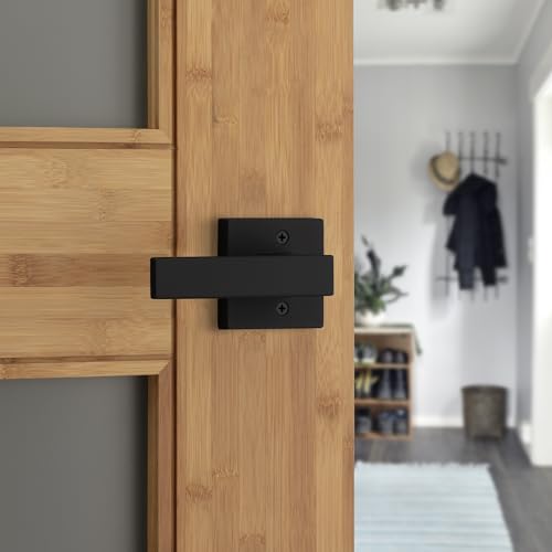 Image of Kwikset Singapore Dummy Door Handle, Single Sided Lever for Closets, French Double Doors, and Pantry, Matte Black Non-Turning Reversible Interior Push /Pull Lever, with Microban Protection