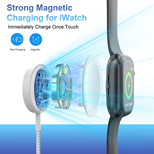 3 in 1 Apple Watch Charger for Apple Watch/iPhone/Airpods, Fast Magnetic, 6ft USB C Wireless iWatch Charging Cord Compatible with Apple Watch Series 7,6,5,4,3,2,1, iPhone 13,12,11,XR,XS & Pad Series