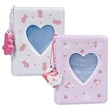 2PCS 3 Inch Kpop Photocard Binder, Cute Kpop Photocard Holder Book Mini Photo Kpop Album, Butterfly Love Heart Hollow Photo Card ID Holder Collector Book 40 Pockets (White&Light Pink)