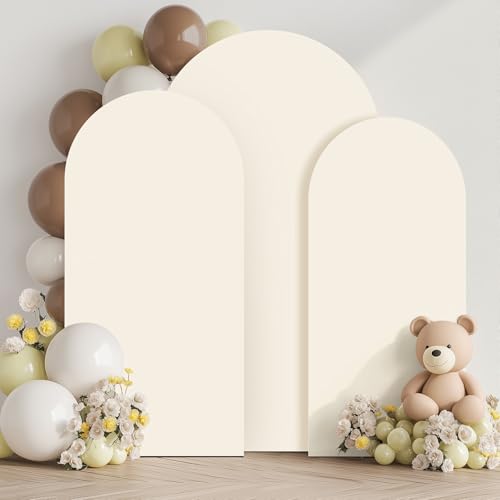 Beige Arch Backdrop Cover (7.2FT,6FT,6FT) Set of 3, Spandex 2-Sided Round Top Chiara Fitted Wedding Arch Cover Backdrop for Wedding Birthday Party Arch Stand Decoration