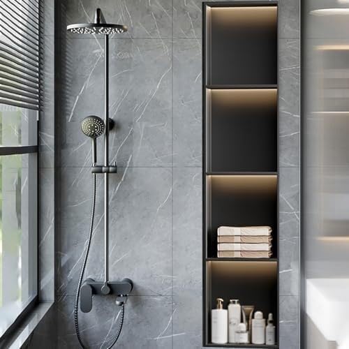AYCDL LED Stainless Steel Shower Shelf - 32x32x12.5cm Seamless Welded Bathroom Storage Solution for Men Modern t Design Durable and Elegant Shower nizer,Nero-28x120x12.5cm
