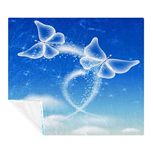 Couverture microfibre haut de gamme motif papillon bleu