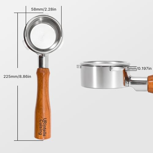 Image of 58mm Bottomless Portafilter 3 Ears with 2 Filter Basket Stainless Steel Espresso Portafilter, Rosewood Espresso Handle Stainless Steel Filter Holder and 2 Filters Espresso Machine Accessories