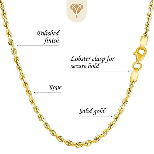 The Diamond Deal 14K Solid Yellow Gold 3.5Mm Shiny Diamond-Cut Royal Solid Rope Chain Necklace For Pendants And Charms With Lobster-Claw Clasp (24" And Yellow-Gold) #TOP1