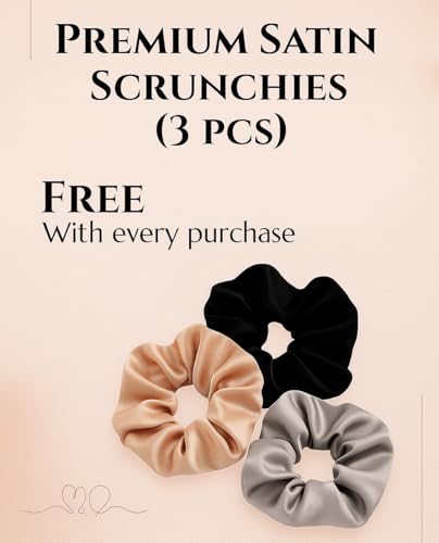 Image of Craftelio Satin Pillow Covers Set of 2 with 3 Free Random Color Hair Scrunchies - Anti-Frizz, Skin-Friendly, Soft & Durable Pillowcase Set for All Hair Types (Brown)