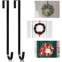 PECULA 2 Pack 14 Wreath Hangers for Front Door, Wreath Hanger 40lb Load-Bearing, Metal Wreath Hanger for Welcome Sign, Door Decorations Black