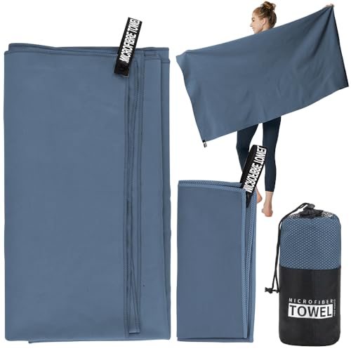 Quick Drying Towel 40 x 80CM and 76 x 152CM 2 Pack Gym Towel for Men Women Microfiber Travel Towel Fast Dry for Beach Gym Backpacking Sports Yoga Swim Use Navy Blue