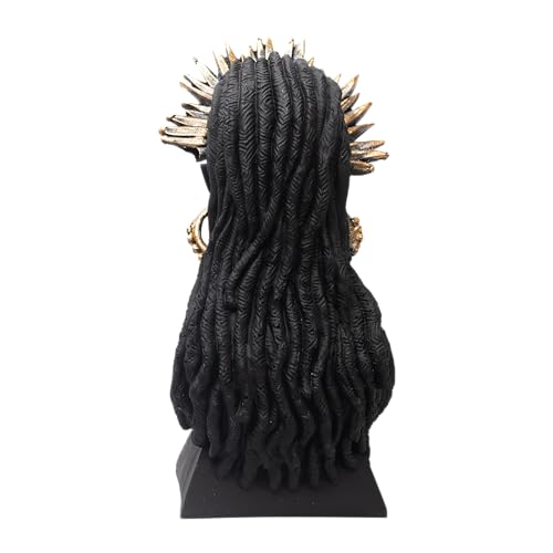 Image of Tribal Queen Bust Sculpture Black and Gold Resin Figurine with Feathered Headdress and Dreadlocks, African Queen Decorative Statue for Living Room, Office, Shelf, Tabletop Home Decor