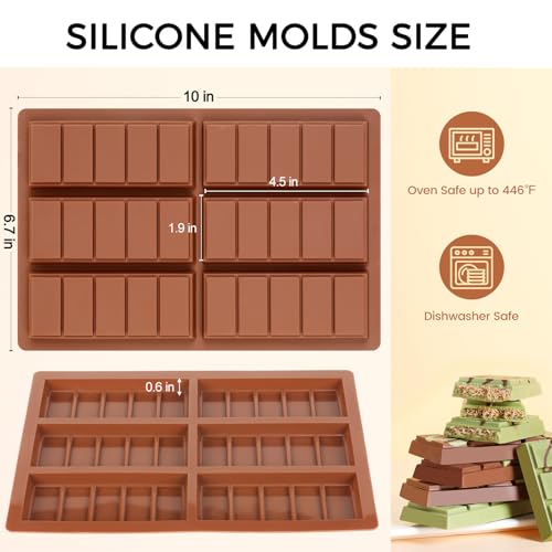 Image of Chocolate Molds, Non-Stick Chocolate Bar Mold, Food Grade Silicone Deep Mold for Dubai Chocolate Bar Pistachio, Snacks - Set of 3