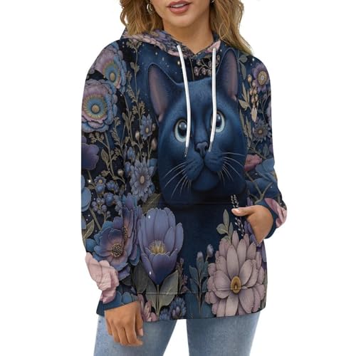 Sweatshirt chat fleuri 3D pull Harajuku mignon sweat à capuche zippé - 3