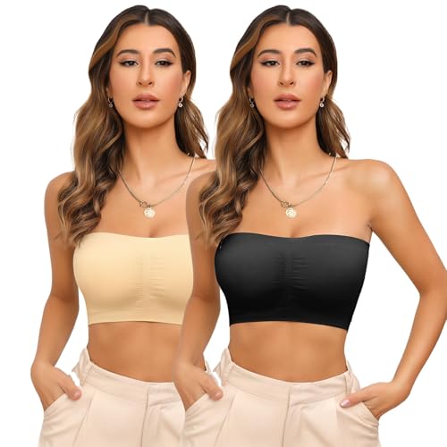 Image of Strapless Bras for Women Wireless Bandeau Bra Invisible Tube Tops Bra Bralette Padded Seamless