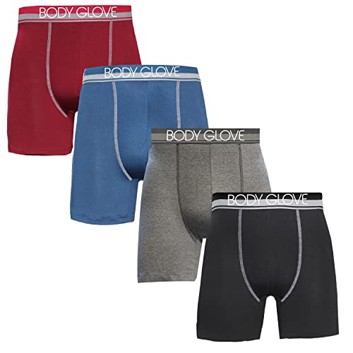 Body Glove Men's Underwear Boxer Brief, 4-Pack Moisture Wicking Performance Boxers Briefs for Men, Medium Cover