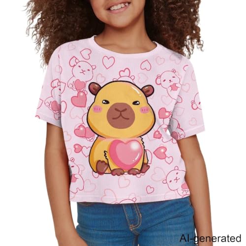 Image of Cute Crop Tops for Girls Short Sleeve Summer T Shirts Fashion Graphic Tees Crew Neck Pullover Tee 5-14 Years
