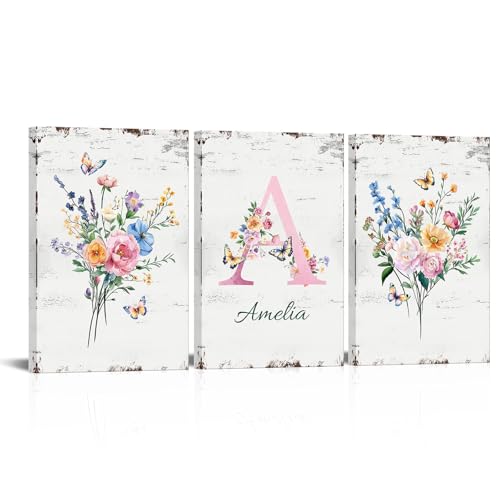 iLOOKLiKE Personalized Wildflower Nursery Prints Custom Floral Name Wall Art