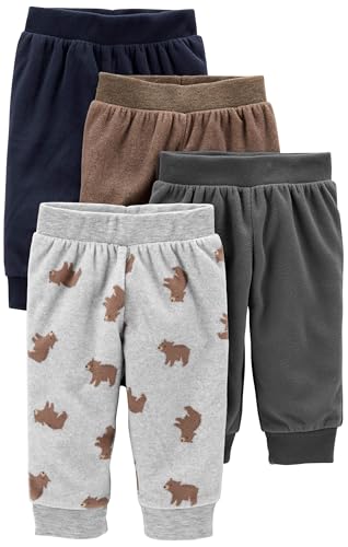 Simple Joys by Carter's Baby Boy's 4-Pack Fleece Pant Pants, grey/navy/brown/bear print, 12 Months