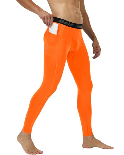 Image of Runhit Mens Compression Pants Running Tights Pockets Sports Leggings Spandex Workout Cycling Athletic Thermal