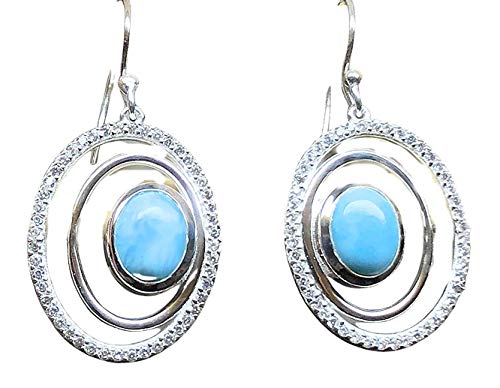 Natural Dominican Larimar 925 Solid Sterling Silver Earrings 35mm
