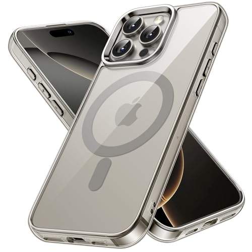 Image of JETech Magnetic Cover Case for iPhone 16 Pro Max 6.9-Inch Compatible with MagSafe, Shockproof Phone Bumper Cover, Anti-Scratch Clear Back (Natural Titanium)