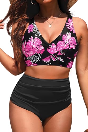 Image of Yonique High Waisted Two Piece Swimsuit-Womens Bikini Set Tummy Control Bathing Suit Modest Full Coverage Bikini 2025