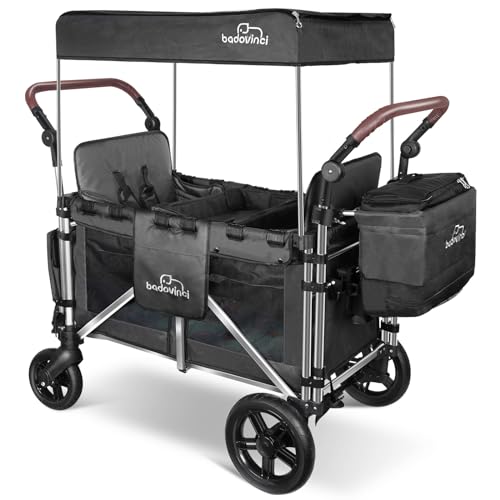Stroller Wagon for 2 Kids, Baby Wagon Stroller with Adjustable Handle for Infants and Toddlers Includes Canopy & Organizer, Foldable and Convenient for Storage
