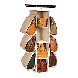 tan and clear hanging purse holder with 10 slots.